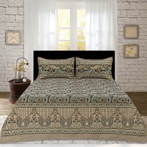 Neelum Khaddar Black Seagreen Multani Bedsheet Set